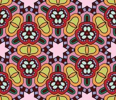 Abstract colorful doodle geometric flower seamless pattern. Floral background. Kaleidoscope mosaic, geo tile of thin line ornament. vector