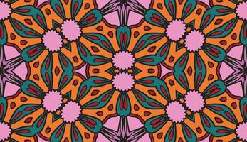 Abstract colorful doodle geometric flower seamless pattern. Floral background. Kaleidoscope mosaic, geo tile of thin line ornament. vector
