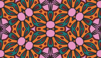 Abstract colorful doodle geometric flower seamless pattern. Floral background. Kaleidoscope mosaic, geo tile of thin line ornament. vector