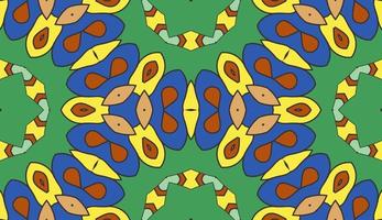 Abstract colorful doodle geometric flower seamless pattern. Floral background. Kaleidoscope mosaic, geo tile of thin line ornament. vector