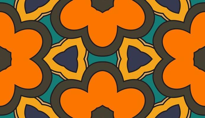 Abstract colorful doodle geometric flower seamless pattern. Floral background. Kaleidoscope mosaic, geo tile of thin line ornament.