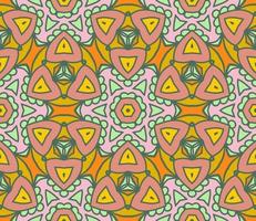 Abstract colorful doodle geometric flower seamless pattern. Floral background. Kaleidoscope mosaic, geo tile of thin line ornament. vector