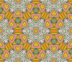 Abstract colorful doodle geometric flower seamless pattern. Floral background. Kaleidoscope mosaic, geo tile of thin line ornament. vector