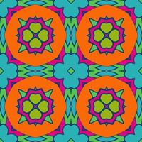 Abstract colorful doodle geometric flower seamless pattern. Floral background. Kaleidoscope mosaic, geo tile of thin line ornament. vector