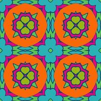 Abstract colorful doodle geometric flower seamless pattern. Floral background. Kaleidoscope mosaic, geo tile of thin line ornament. vector