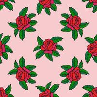 Cute cartoon doodle rose seamless pattern. Floral element background. vector