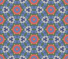 Abstract colorful doodle geometric flower seamless pattern. Floral background. Kaleidoscope mosaic, geo tile of thin line ornament. vector