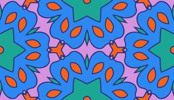Abstract colorful doodle geometric flower seamless pattern. Floral background. Kaleidoscope mosaic, geo tile of thin line ornament. vector