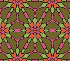 Abstract colorful doodle geometric flower seamless pattern. Floral background. Kaleidoscope mosaic, geo tile of thin line ornament. vector