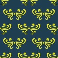 Colorful dark blue and yellow abstract damask seamless pattern of curls in retro style. Floral vintage background. Art nouveau style design. vector