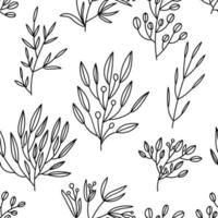 Cute colorful floral seamless pattern with branches and leaves. Doodle forest background. vector