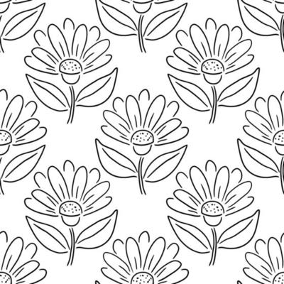 Cute cartoon polka dot sloppy flowers in doodle style seamless pattern. Floral childlike style background.