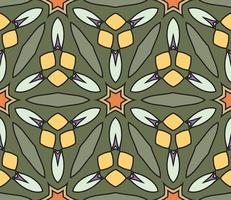 Abstract colorful doodle geometric flower seamless pattern. Floral background. Kaleidoscope mosaic, geo tile of thin line ornament. vector