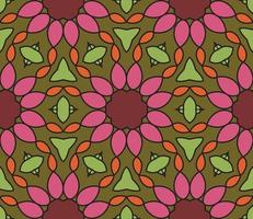 Abstract colorful doodle geometric flower seamless pattern. Floral background. Kaleidoscope mosaic, geo tile of thin line ornament. vector