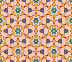 Abstract colorful doodle geometric flower seamless pattern. Floral background. Kaleidoscope mosaic, geo tile of thin line ornament. vector