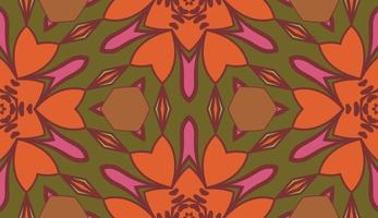 Abstract colorful doodle geometric flower seamless pattern. Floral background. Kaleidoscope mosaic, geo tile of thin line ornament. vector