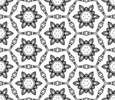 Abstract colorful doodle geometric flower seamless pattern. Floral background. Kaleidoscope mosaic, geo tile of thin line ornament. vector