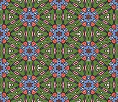 Abstract colorful doodle geometric flower seamless pattern. Floral background. Kaleidoscope mosaic, geo tile of thin line ornament. vector