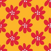 Cute cartoon polka dot flowers in flat style seamless pattern. Floral childlike style background. vector