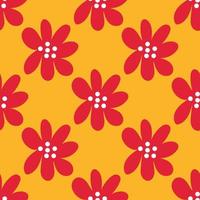 Cute cartoon polka dot flowers in flat style seamless pattern. Floral childlike style background. vector