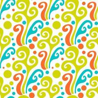 Colorful abstract seamless pattern with organic shapes, floral curls, leaves. vector