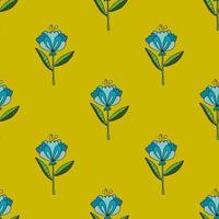 Seamless pattern with colorful fantasy doodle cartoon flowers, floral wrapping paper, background. vector