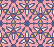 Abstract colorful doodle geometric flower seamless pattern. Floral background. Kaleidoscope mosaic, geo tile of thin line ornament. vector