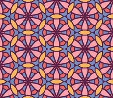 Abstract colorful doodle geometric flower seamless pattern. Floral background. Kaleidoscope mosaic, geo tile of thin line ornament. vector