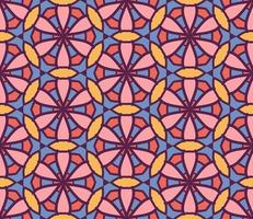 Abstract colorful doodle geometric flower seamless pattern. Floral background. Kaleidoscope mosaic, geo tile of thin line ornament. vector