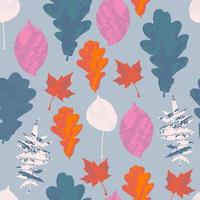 Floral seamless pattern with autumn grunge leaf background. Maple, Elm, Oak, Aspen textured leaves. vector