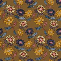 Seamless pattern with colorful fantasy doodle cartoon flowers, floral wrapping paper, background. vector