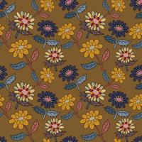 Seamless pattern with colorful fantasy doodle cartoon flowers, floral wrapping paper, background. vector