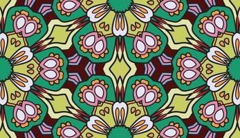 Abstract colorful doodle geometric flower seamless pattern. Floral background. Kaleidoscope mosaic, geo tile of thin line ornament. vector