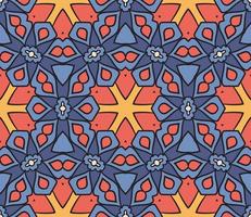 Abstract colorful doodle geometric flower seamless pattern. Floral background. Kaleidoscope mosaic, geo tile of thin line ornament. vector