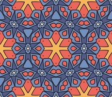 Abstract colorful doodle geometric flower seamless pattern. Floral background. Kaleidoscope mosaic, geo tile of thin line ornament. vector