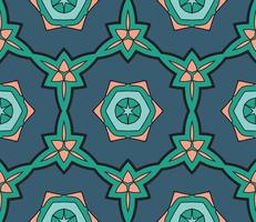 Abstract colorful doodle geometric flower seamless pattern. Floral background. Kaleidoscope mosaic, geo tile of thin line ornament. vector