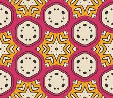 Abstract colorful doodle geometric flower seamless pattern. Floral background. Kaleidoscope mosaic, geo tile of thin line ornament. vector