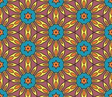 Abstract colorful doodle geometric flower seamless pattern. Floral background. Kaleidoscope mosaic, geo tile of thin line ornament. vector