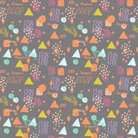 Modern hand draw colorful abstract seamless pattern with geometrical shapes. Circles, triangles, lines. vector