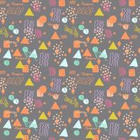 Modern hand draw colorful abstract seamless pattern with geometrical shapes. Circles, triangles, lines. vector