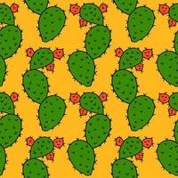 Cactus, Opuntia with fruits seamless pattern on white background. vector