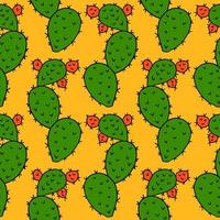 Cactus, Opuntia with fruits seamless pattern on white background. vector