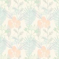 Tropical seamless pattern with frangipani, palm leaves, orchid flower.  Floral colorful background. vector