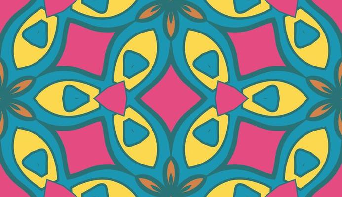 Abstract colorful doodle geometric flower seamless pattern. Floral background. Kaleidoscope mosaic, geo tile of thin line ornament.