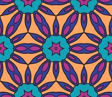 Abstract colorful doodle geometric flower seamless pattern. Floral background. Kaleidoscope mosaic, geo tile of thin line ornament. vector