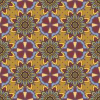 Abstract colorful doodle geometric flower seamless pattern. Floral background. Kaleidoscope mosaic, geo tile of thin line ornament. vector