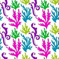 Colorful abstract seamless pattern with organic shapes, floral curls, leaves. vector