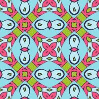 Abstract colorful doodle geometric flower seamless pattern. Floral background. Kaleidoscope mosaic, geo tile of thin line ornament. vector