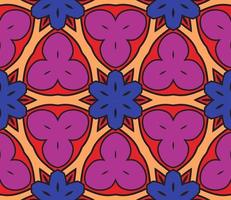 Abstract colorful doodle geometric flower seamless pattern. Floral background. Kaleidoscope mosaic, geo tile of thin line ornament. vector