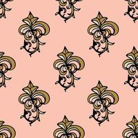 Cute damask, fleur de lis abstract seamless pattern with hand drawn decoration. vector